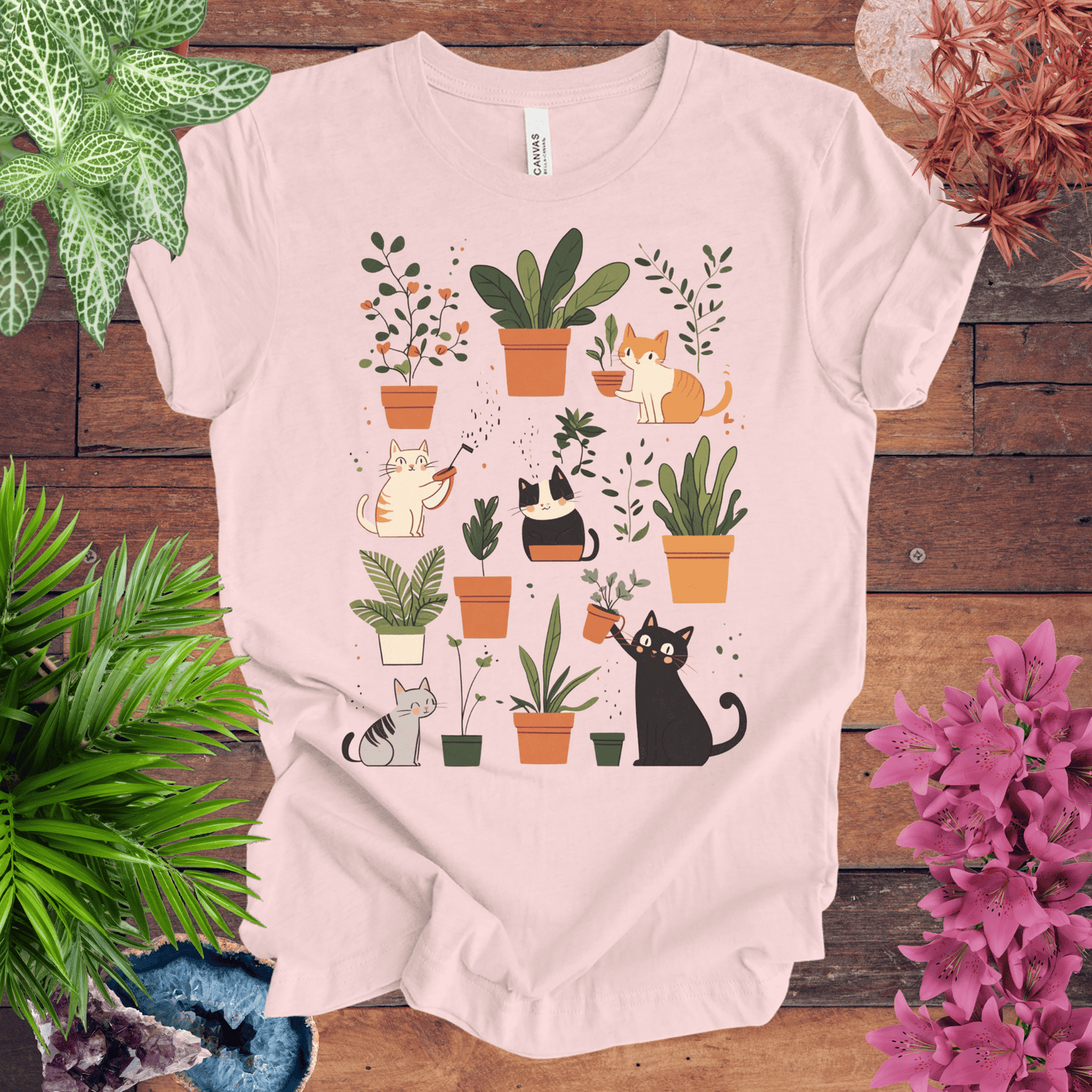 Printify T-Shirt Soft Pink / S Kittens Tending Their Garden T-Shirt