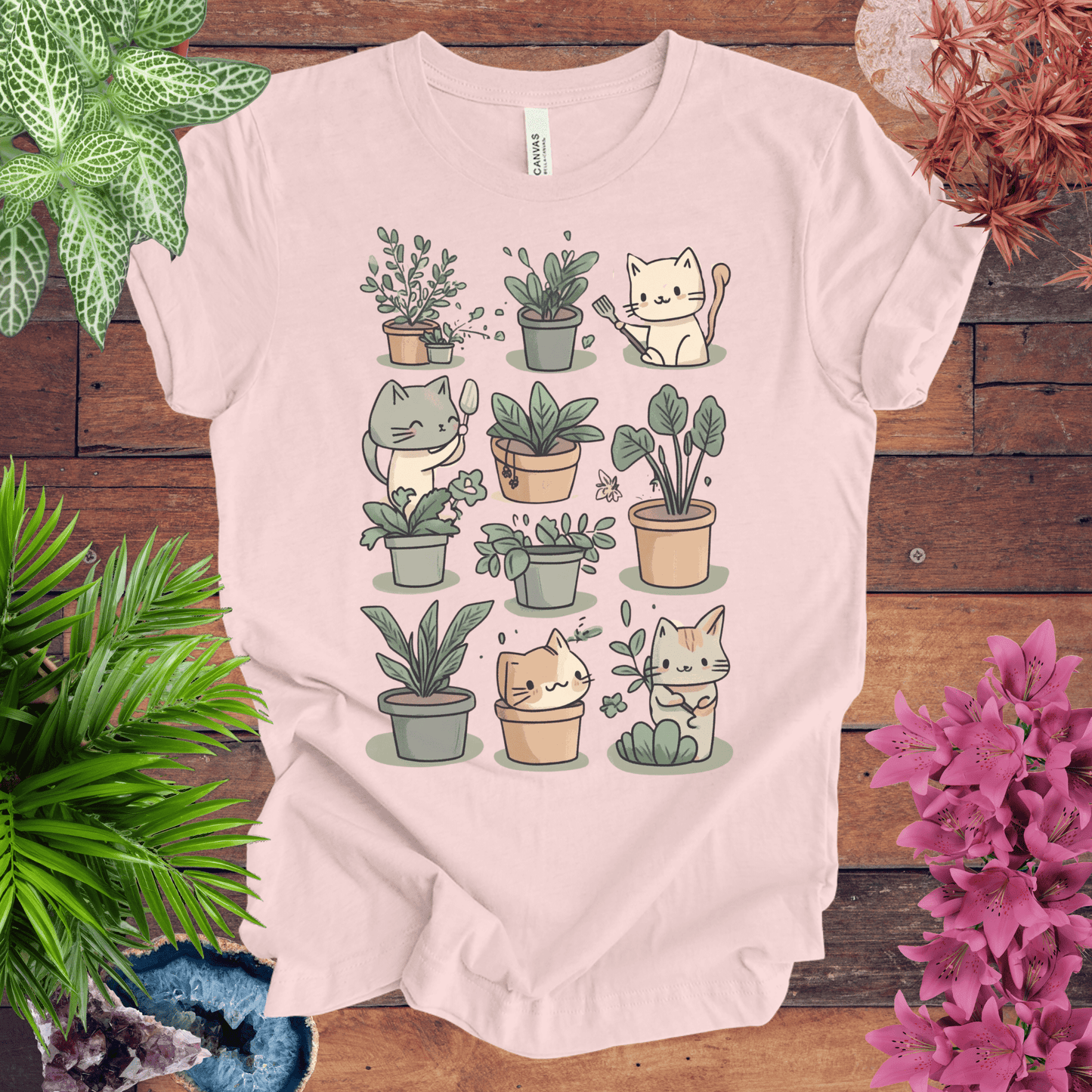 Printify T-Shirt Soft Pink / S Mischievous Kitties Garden Helpers T-Shirt