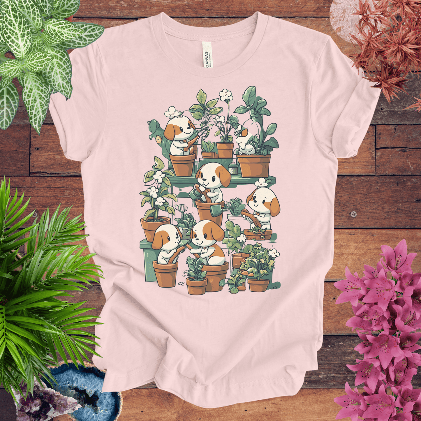 Printify T-Shirt Soft Pink / S Puppy Garden Gathering T-Shirt