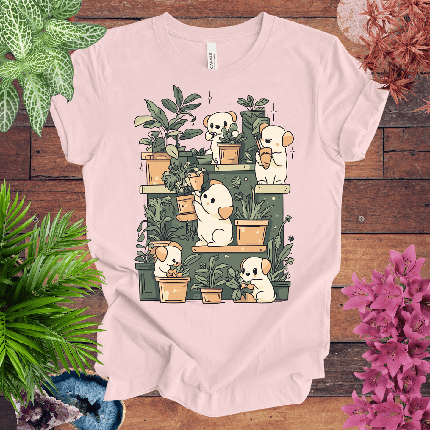 Printify T-Shirt Soft Pink / S Puppy Gardeners - Potting Party T-Shirt
