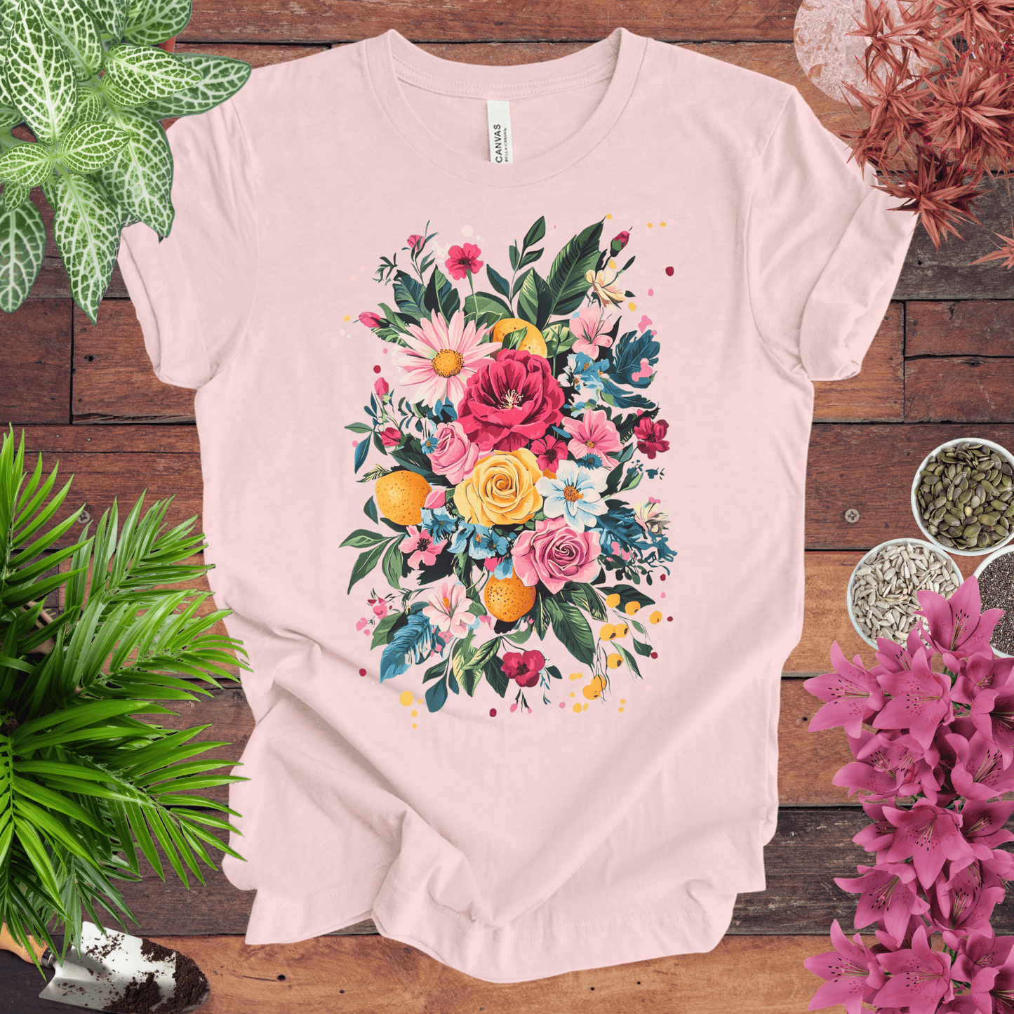 Printify T-Shirt Soft Pink / S Vibrant Floral Citrus Bouquet T-Shirt