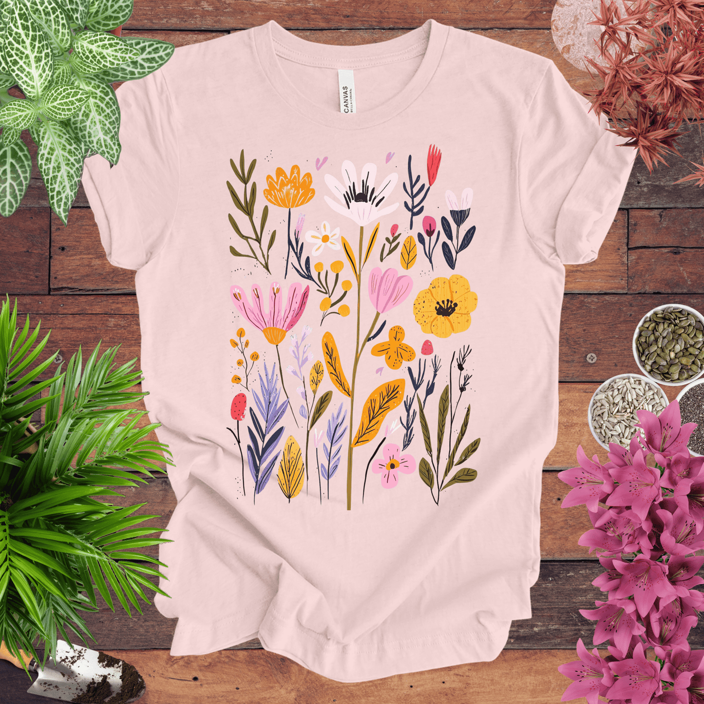 Printify T-Shirt Soft Pink / S Whimsical Floral Bouquet T-Shirt