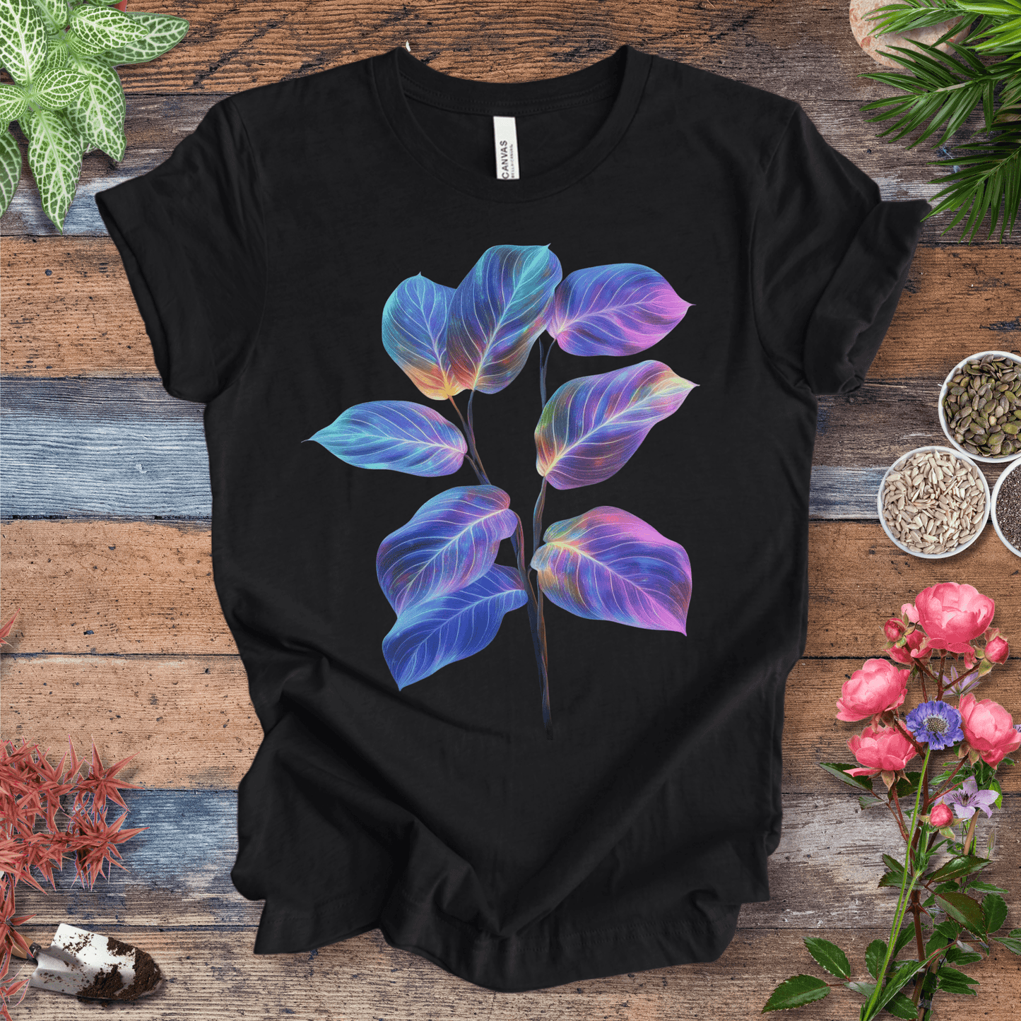 Printify T-Shirt Solid Black Blend / S Neon Glow Calathea plant T-Shirt