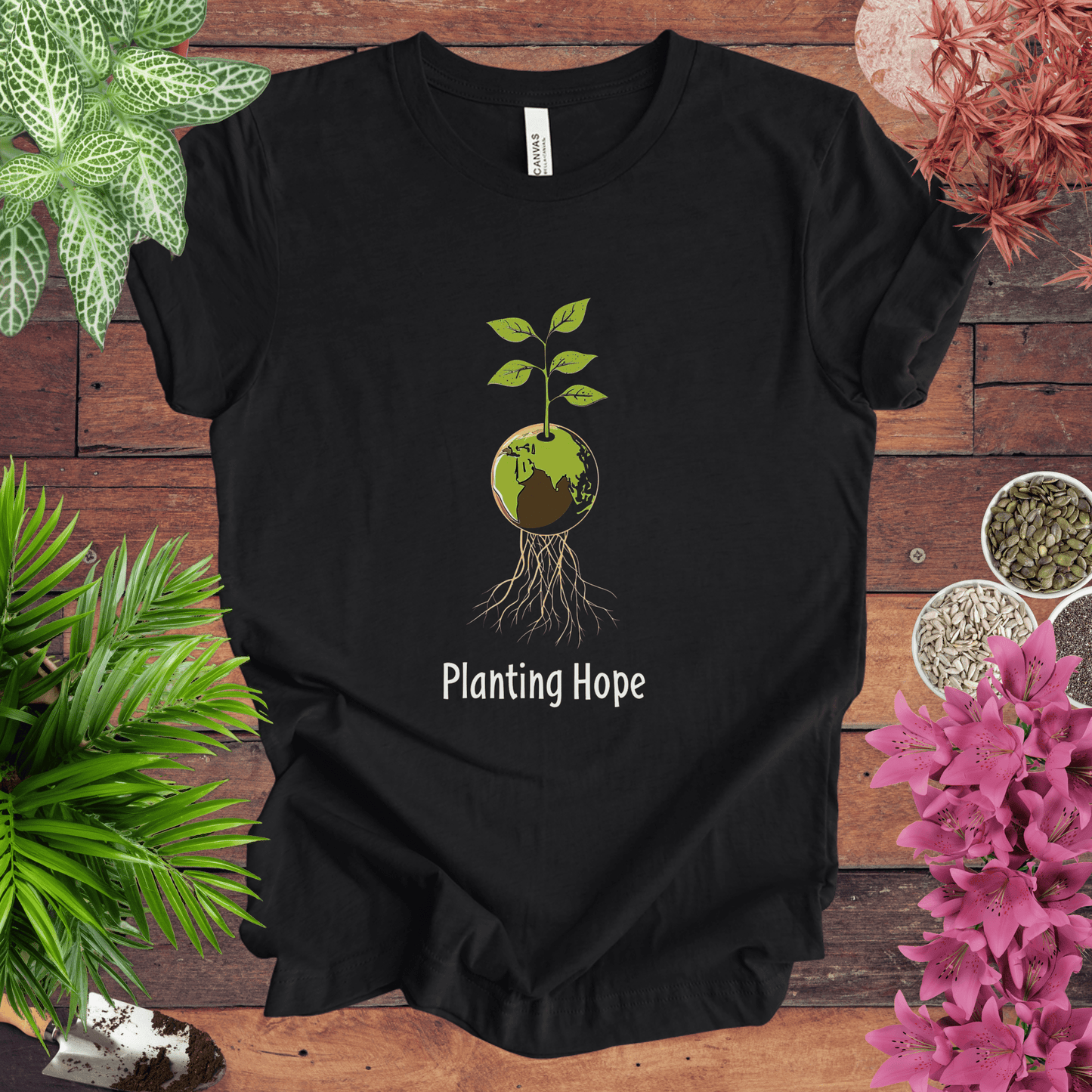 Printify T-Shirt Solid Black Blend / S Planting Hope T-Shirt