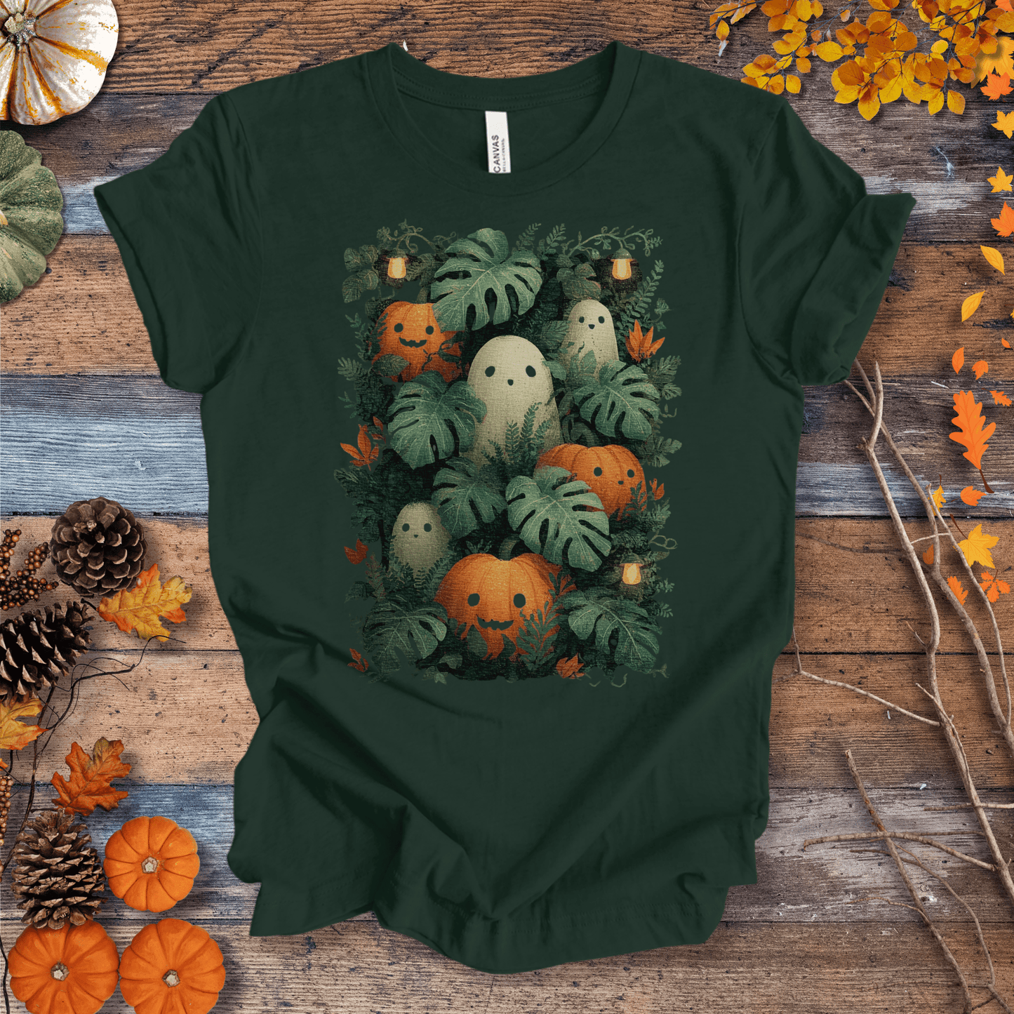 Printify T-Shirt Solid Forest Green / S Pumpkin Vibes Fall T-Shirt | Botanical Vibes Plant Lover Tee