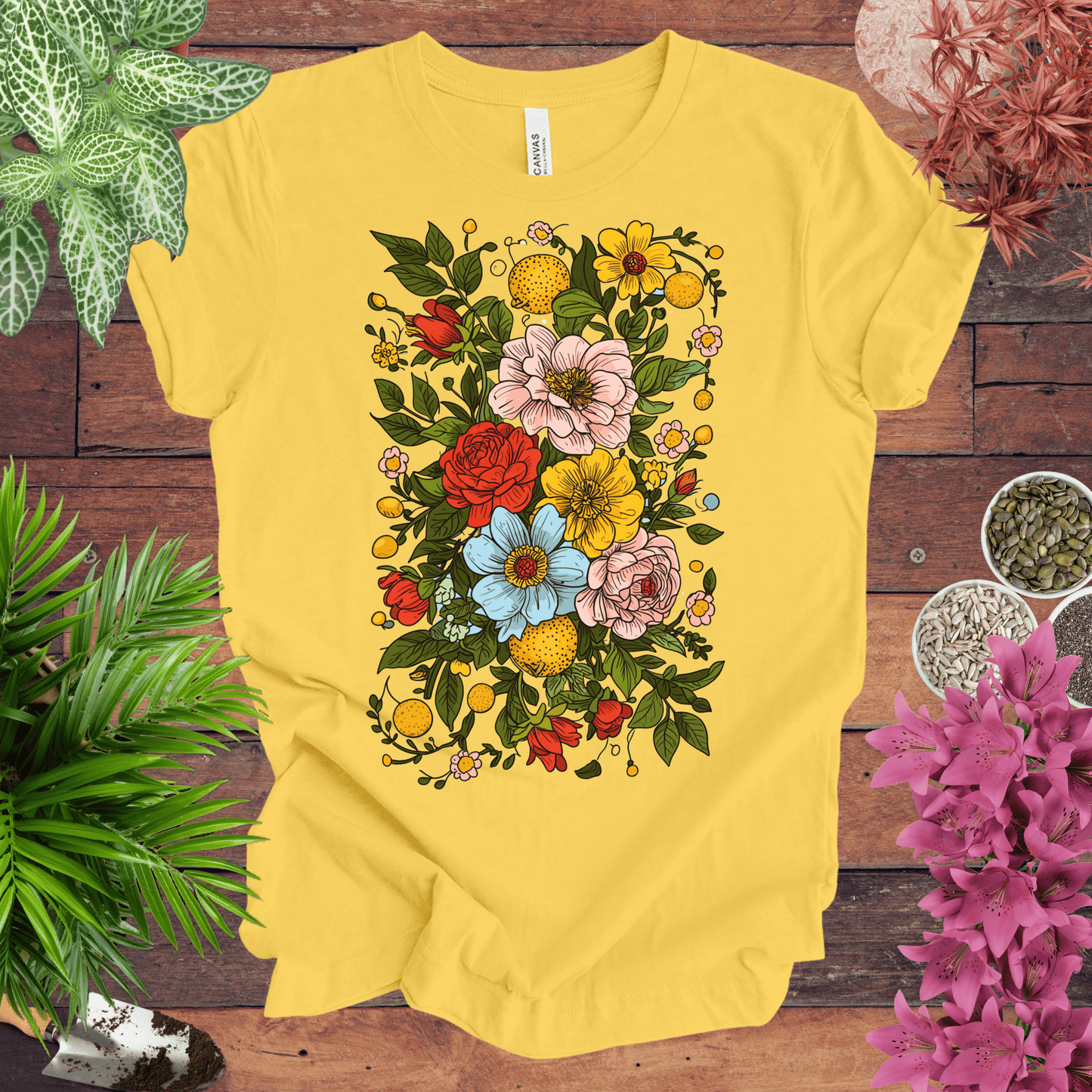 Printify T-Shirt Yellow / S Bold Floral Citrus T-Shirt