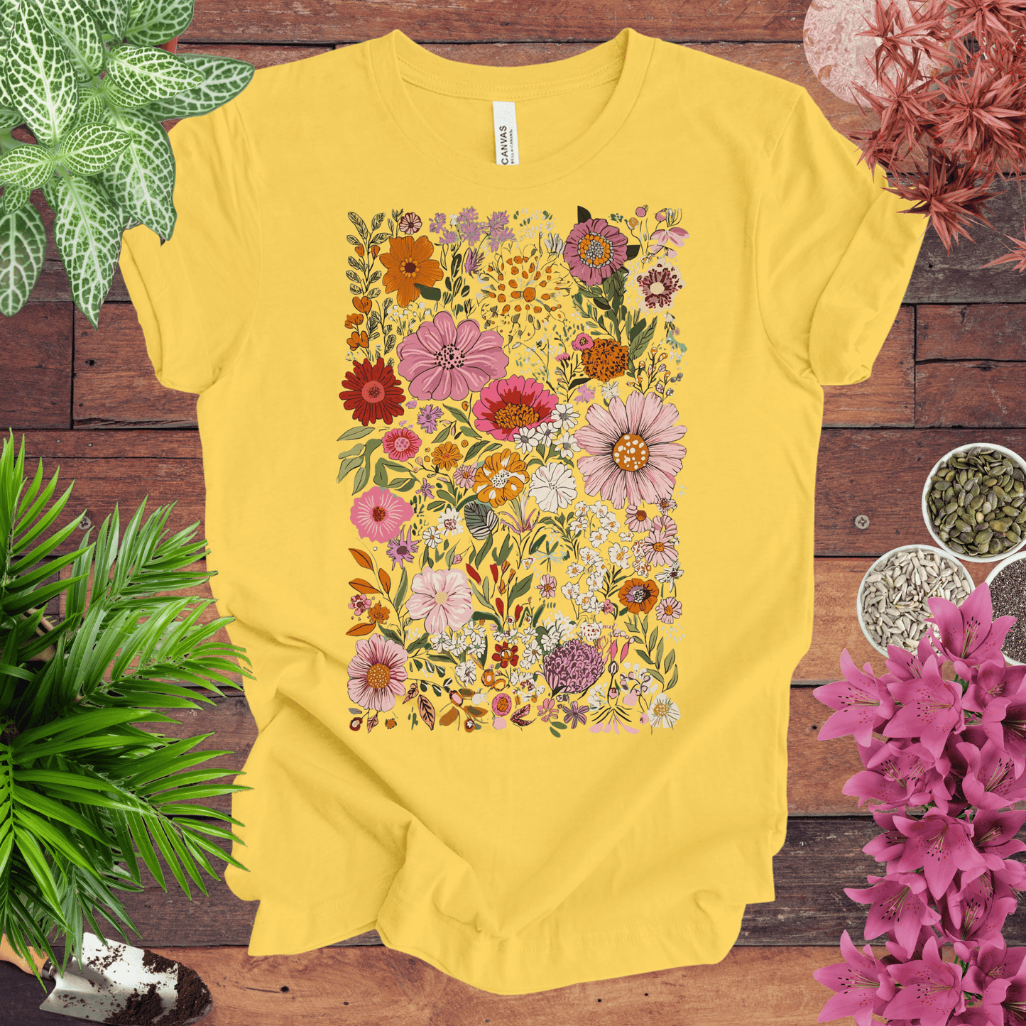 Printify T-Shirt Yellow / S Colorful Wildflower Garden T-Shirt