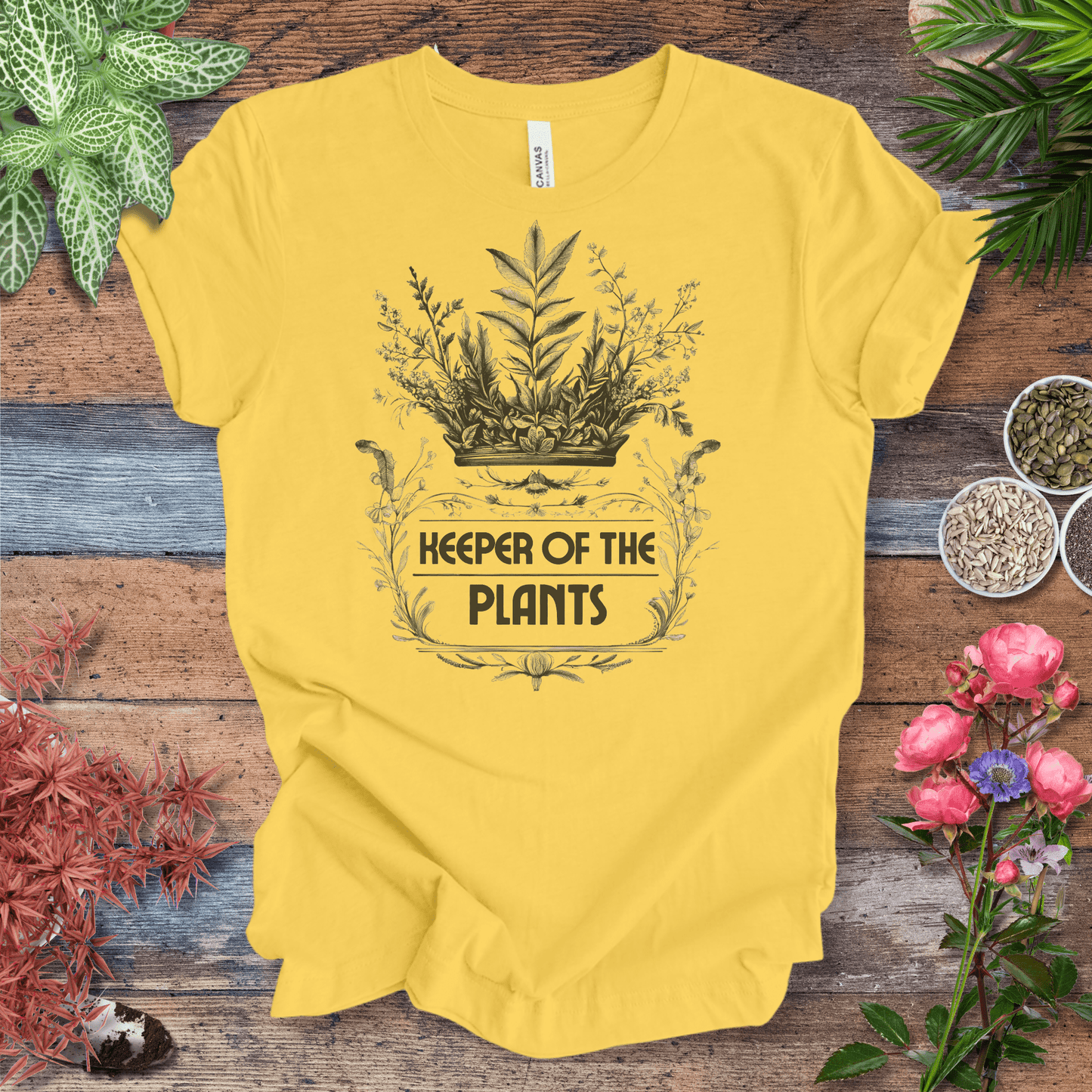 Printify T-Shirt Yellow / S Keeper of the Plants – Vintage Monochrome Edition Elegant Gardener Tee
