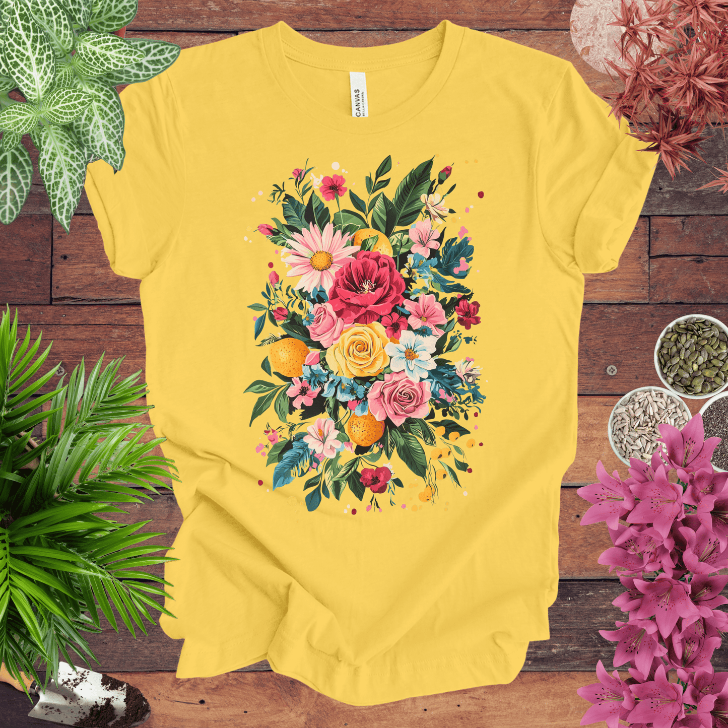 Printify T-Shirt Yellow / S Vibrant Floral Citrus Bouquet T-Shirt