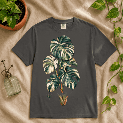 Variegated Monstera Graphic T-Shirt in Bay featuring cream marbled monstera artwork