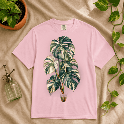 Variegated Monstera Graphic T-Shirt in Blossom featuring cream marbled monstera artwork