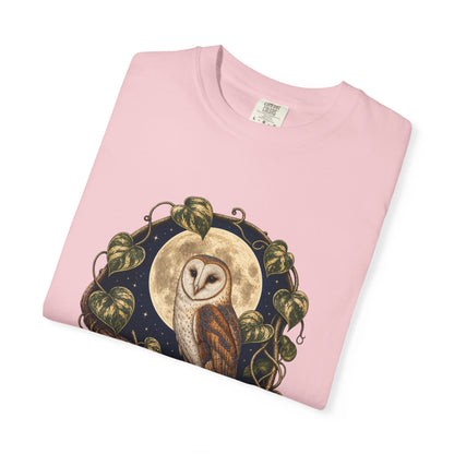 Owl and Pothos T-Shirt in Berry