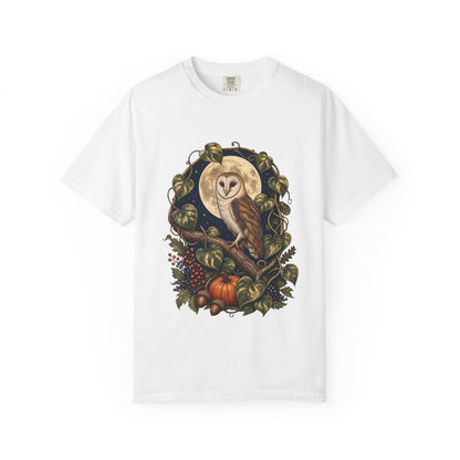 Owl and Pothos T-Shirt in White