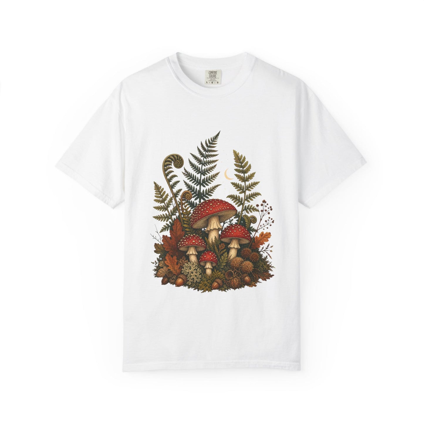 Autumn Mushroom Fern T-Shirt in White