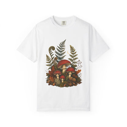 Autumn Mushroom Fern T-Shirt in White