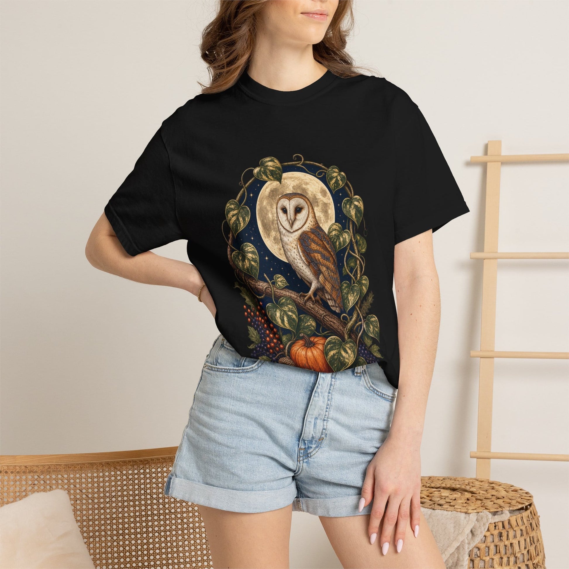 Owl and Pothos T-Shirt in Orchid