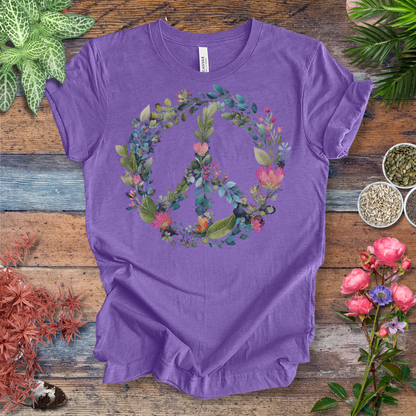 Floral Peace Sign T-Shirt – Watercolor Green & Pink Botanical Wreath | Plant Lover Graphic Tee, Eco Cotton Unisex Shirt