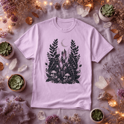 Botanical Crystal Garden T-Shirt in a Halloween fall botanical flat lay