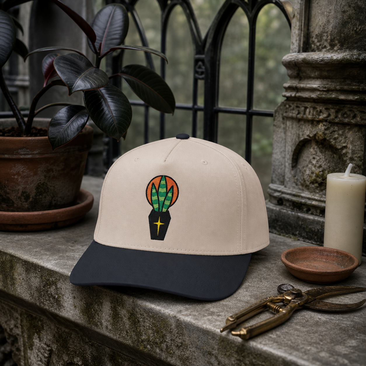 Rest in Peat Snake Plant embroidered hat in Black / Natural