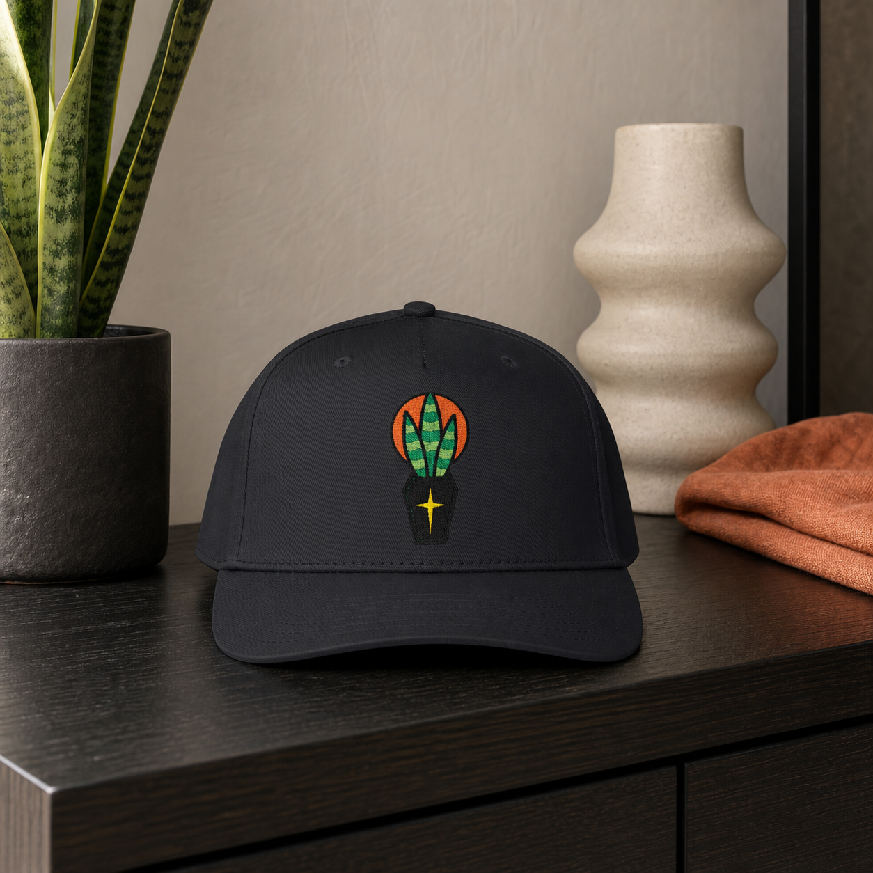 Rest in Peat Snake Plant embroidered hat in Black