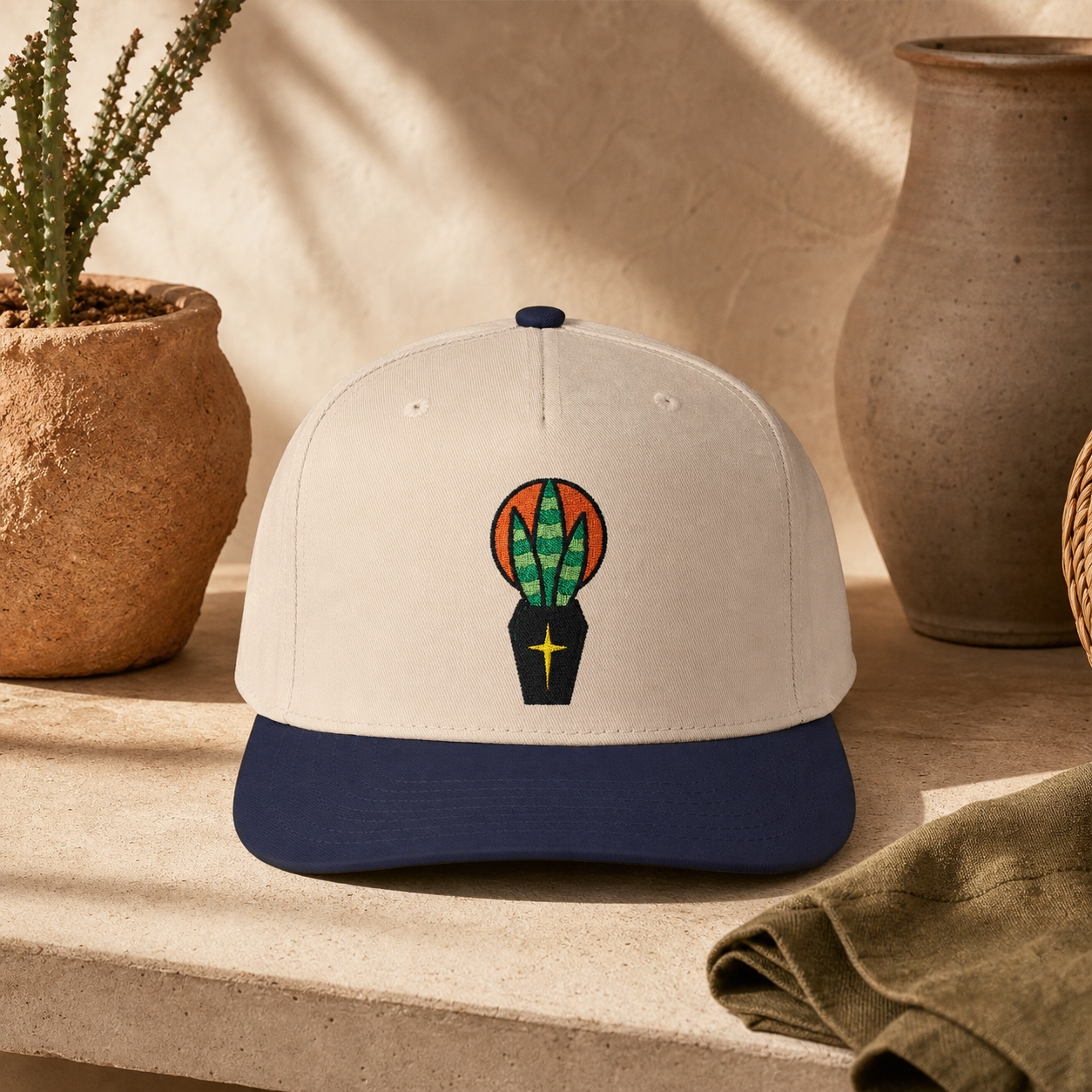 Rest in Peat Snake Plant embroidered hat in Navy / Natural