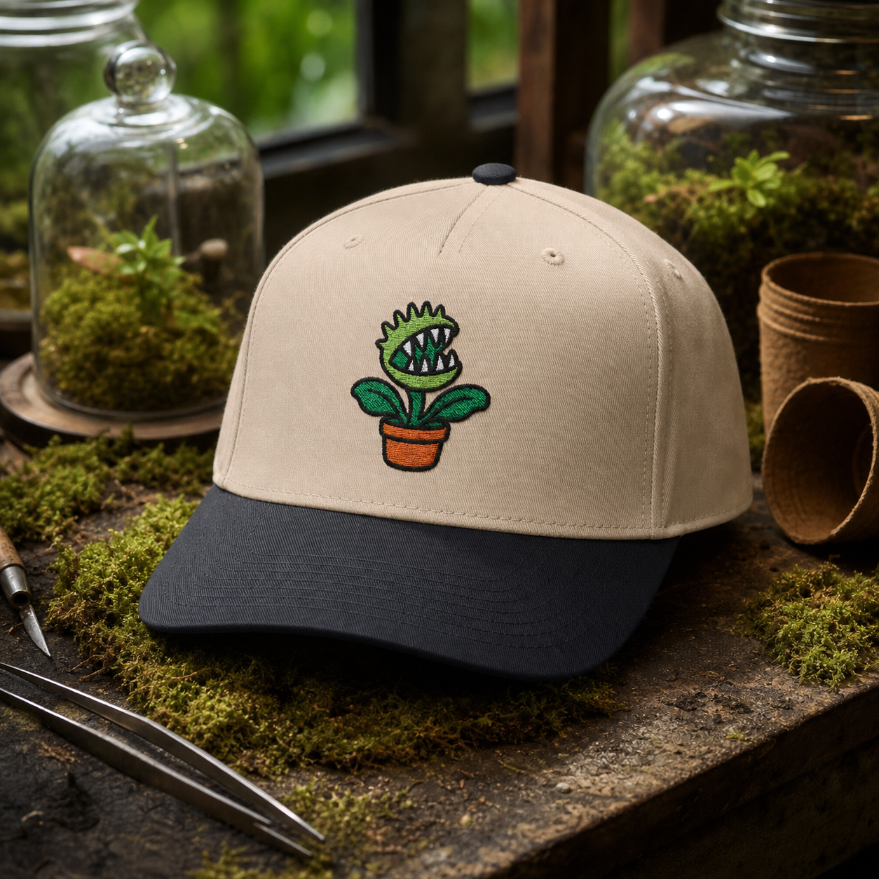 Bite Me Flytrap embroidered hat in Black / Natural