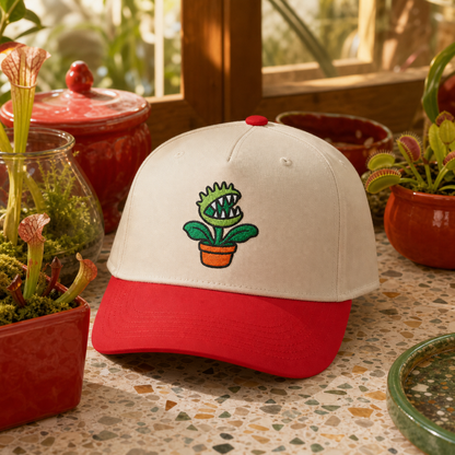 Bite Me Flytrap embroidered hat in Red / Natural
