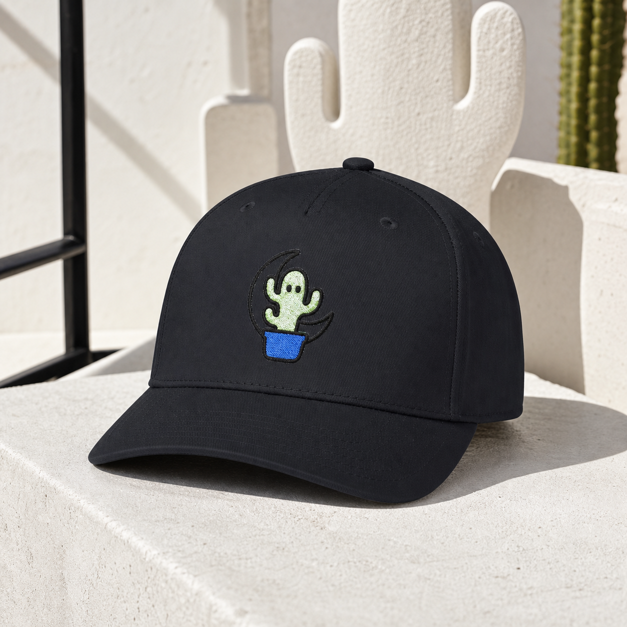Spooky and Rooted Ghost Cactus embroidered hat in Black