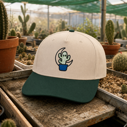 Spooky and Rooted Ghost Cactus embroidered hat in Dark Green / Natural
