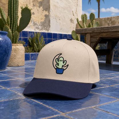 Spooky and Rooted Ghost Cactus embroidered hat in Navy / Natural
