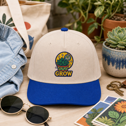 Grow Succulent embroidered hat in Royal / Natural with weekend plant shop outfit props