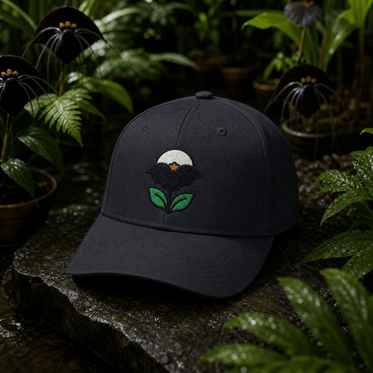 Botanical Vibes Hats One size / Black Bat Flower Embroidered Hat - Gothic Botanical Gift