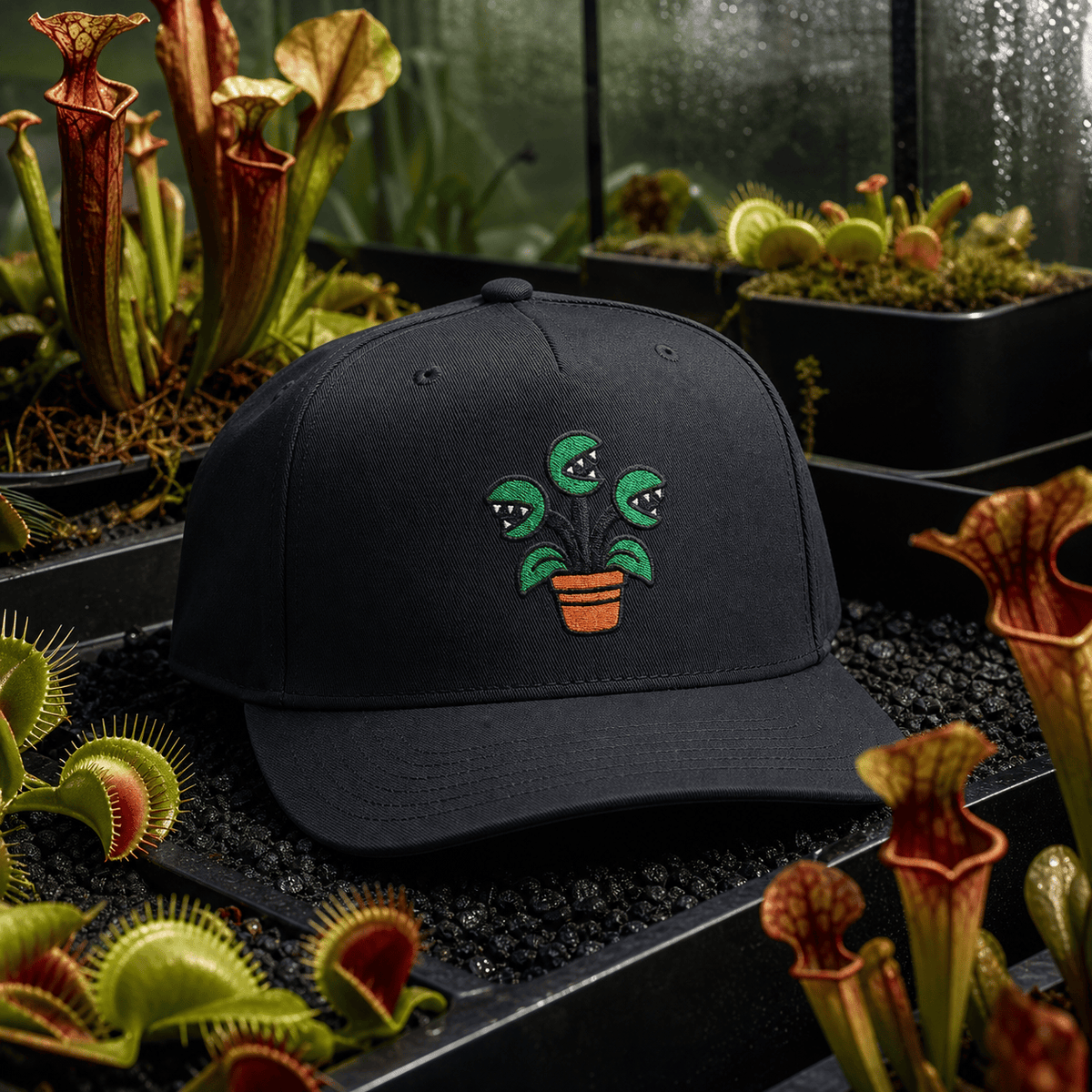 Botanical Vibes Hats One size / Black Creepy Carnivorous Plant Embroidered Hat - Halloween Gift