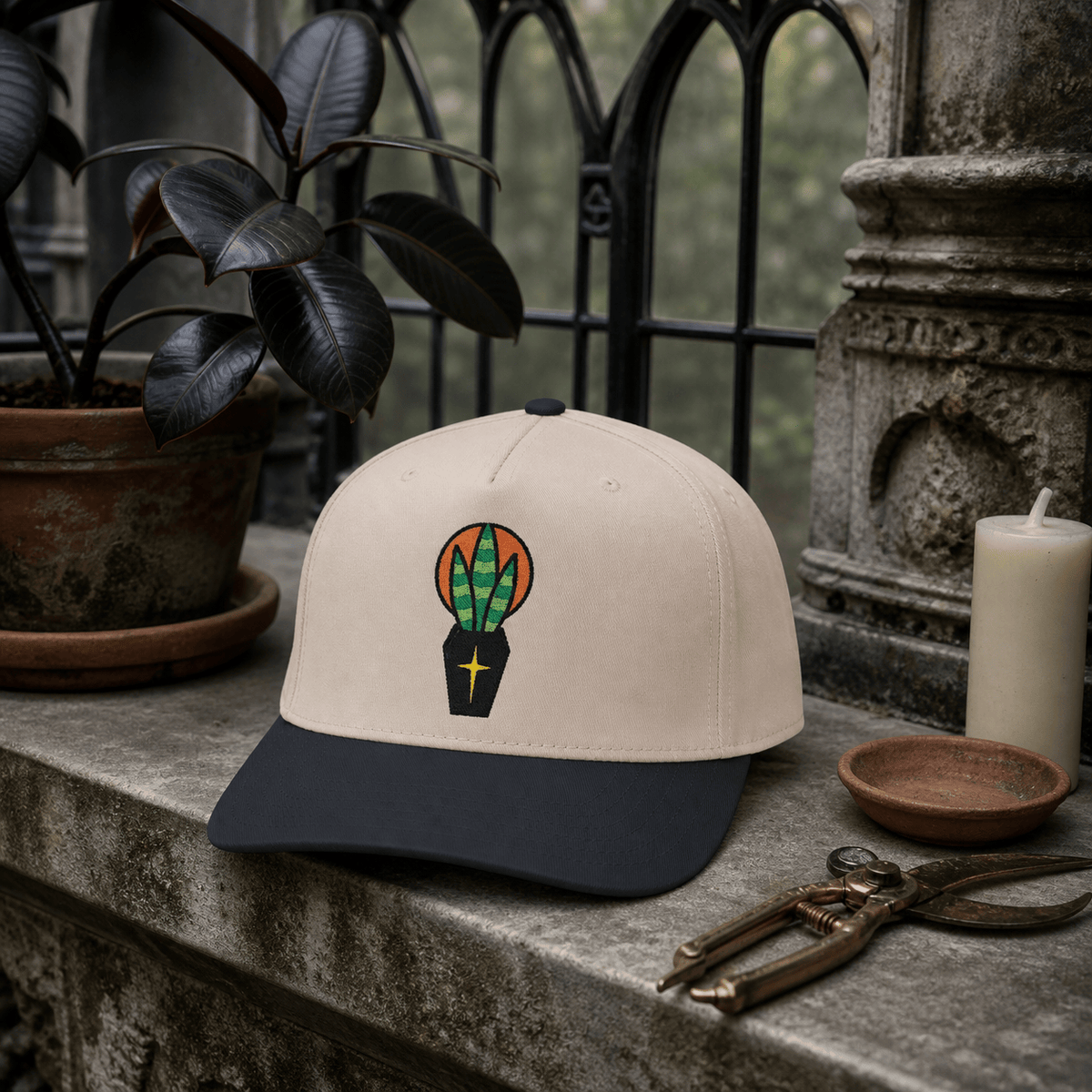 Botanical Vibes Hats One size / Black / Natural Coffin Snake Plant Embroidered Hat - Gothic Plant Gift