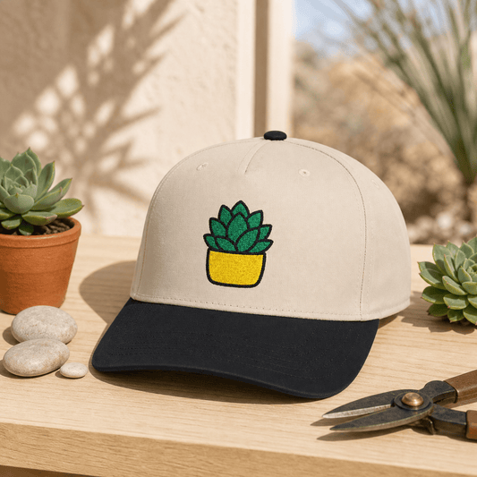 Printify Hats One size / Black / Natural Succulent Rosette Embroidered Hat - Plant Lover Gift