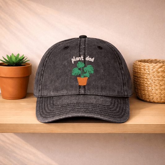 Printify Hats One size / Black Plant Dad Hat – Embroidered Monstera Vintage Cotton Cap