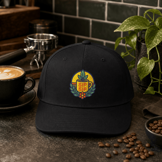 Printify Hats One size / Black Sip Sip Coffee Plant Embroidered Hat - Cafe Plant Gift