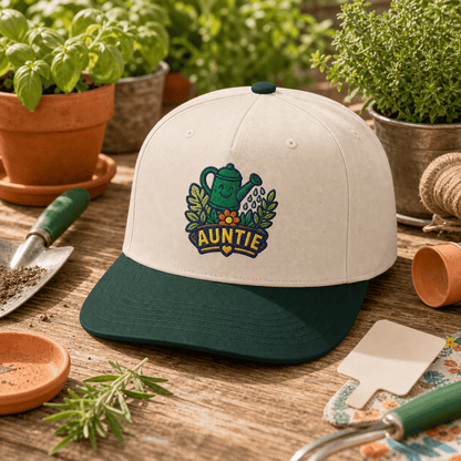 Printify Hats One size / Dark Green / Natural Auntie Watering Can Embroidered Hat - Plant Lover Gift