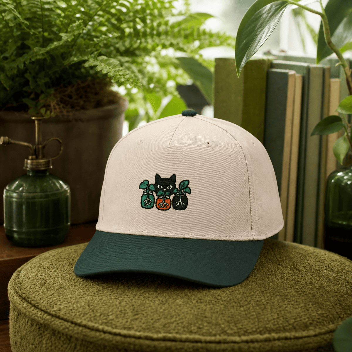 Botanical Vibes Hats One size / Dark Green / Natural Black Cat Propagation Embroidered Hat - Witchy Plant Gift