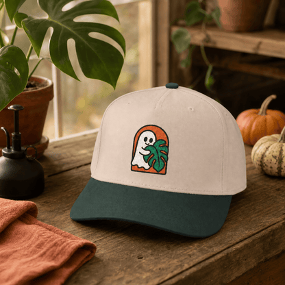 Botanical Vibes Hats One size / Dark Green / Natural Ghost Monstera Embroidered Hat - Halloween Plant Gift