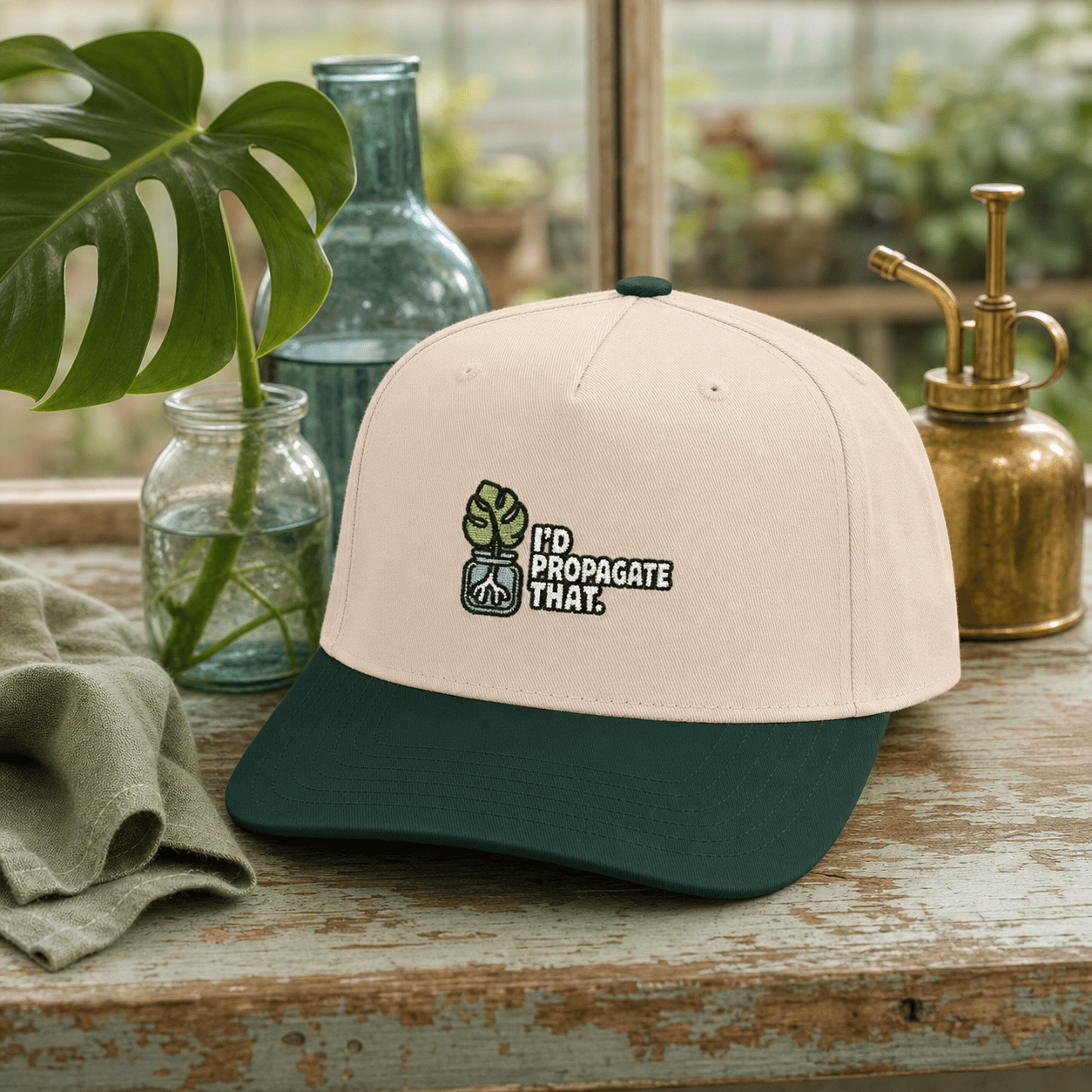 Printify Hats One size / Dark Green / Natural I'd Propagate That Monstera Embroidered Hat - Plant Lover Gift