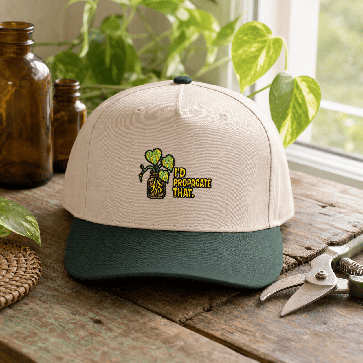 Printify Hats One size / Dark Green / Natural I'd Propagate That Pothos Embroidered Hat - Plant Parent Gift