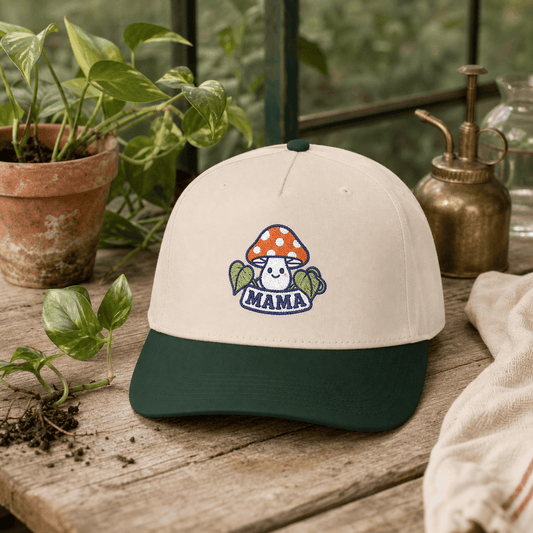 Printify Hats One size / Dark Green / Natural Mama Mushroom Embroidered Hat - Plant Lover Gift