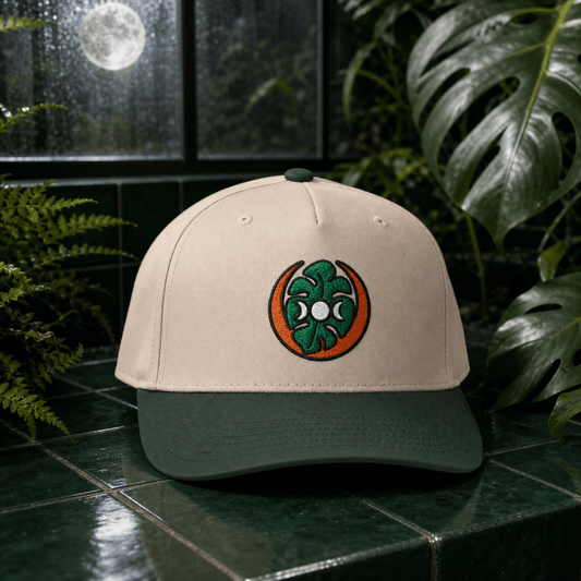 Botanical Vibes Hats One size / Dark Green / Natural Moon Phase Monstera Embroidered Hat - Celestial Plant Gift