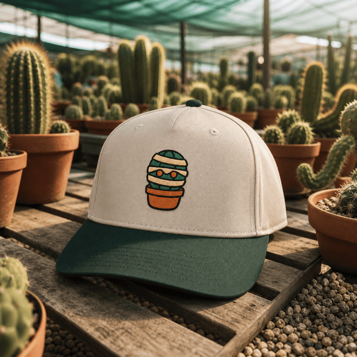 Botanical Vibes Hats One size / Dark Green / Natural Mummy Cactus Embroidered Hat - Cute Halloween Plant Gift