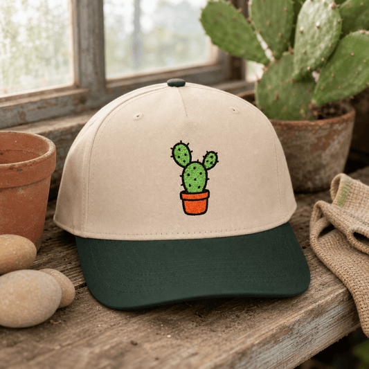 Printify Hats One size / Dark Green / Natural Prickly Pear Embroidered Hat - Cactus Lover Gift