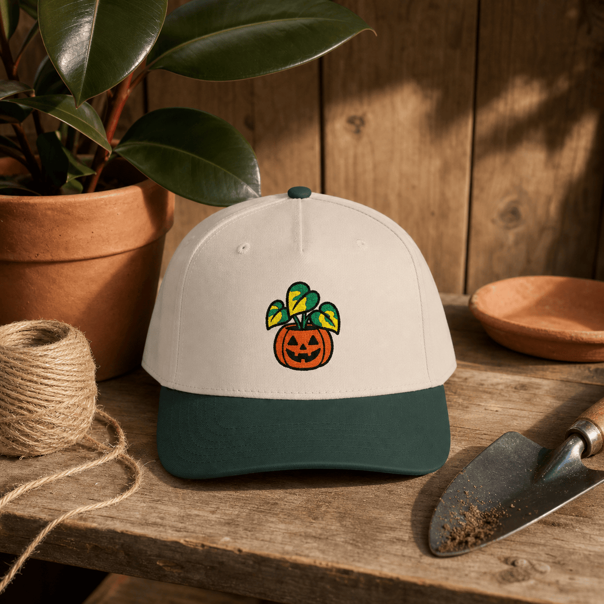 Botanical Vibes Hats One size / Dark Green / Natural Pumpkin Pothos Embroidered Hat - Halloween Plant Gift