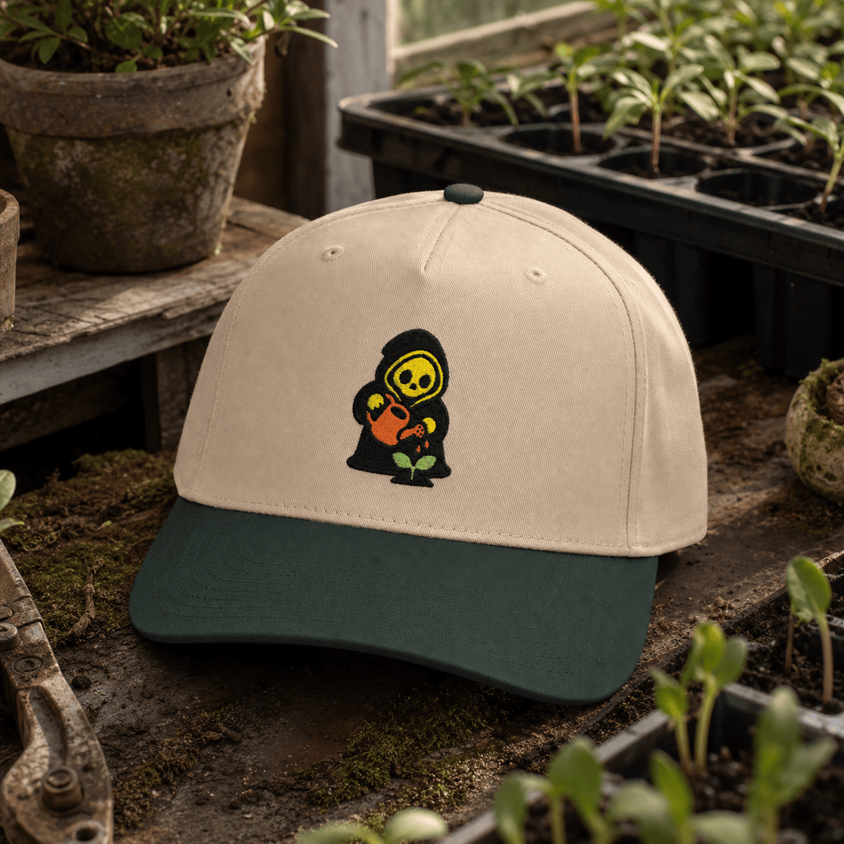 Botanical Vibes Hats One size / Dark Green / Natural Reaper Watering Sprout Embroidered Hat - Gardener Gift