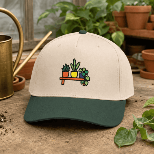 Printify Hats One size / Dark Green / Natural Tiny Plant Shelf Embroidered Hat - Plant Lover Gift