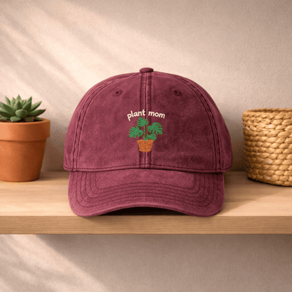 Printify Hats One size / Maroon Plant Mom Hat – Embroidered Monstera Vintage Cotton Cap